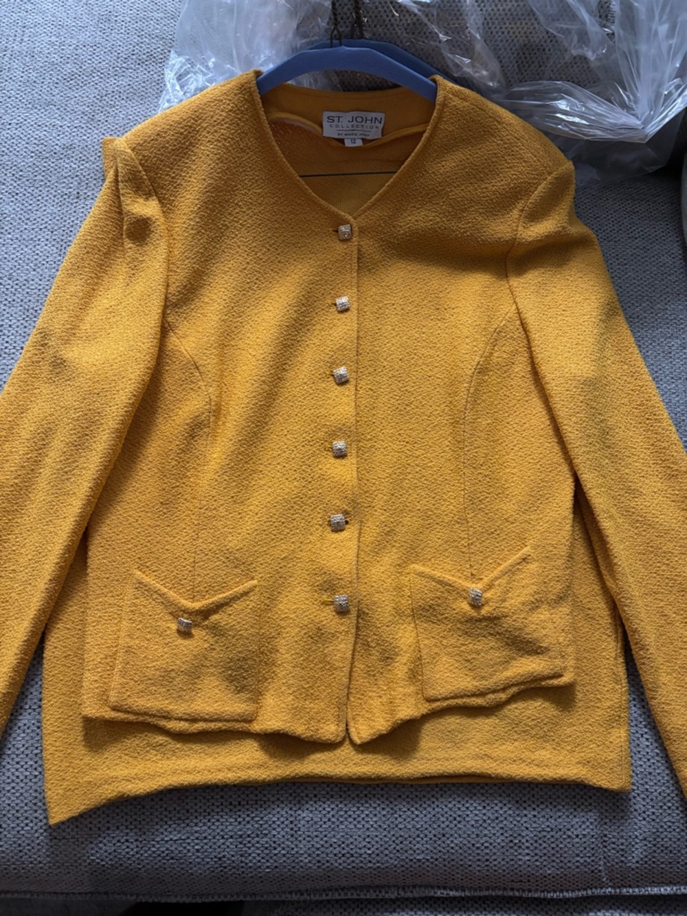 St. John Yellow Textured Knit Button Jacket